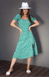 Молодіжне зелене плаття, Зелена квіткова сукня з розрізом